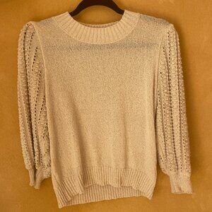 Cream Knit Sweater with Lace Sleeve Detail.